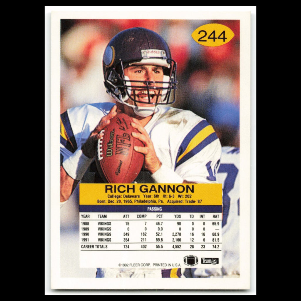 Rich Gannon #244 1992 Fleer Minnesota Vikings Football Card NFL NM
