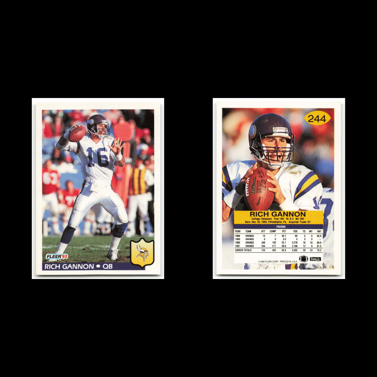 Rich Gannon #244 1992 Fleer Minnesota Vikings Football Card NFL NM