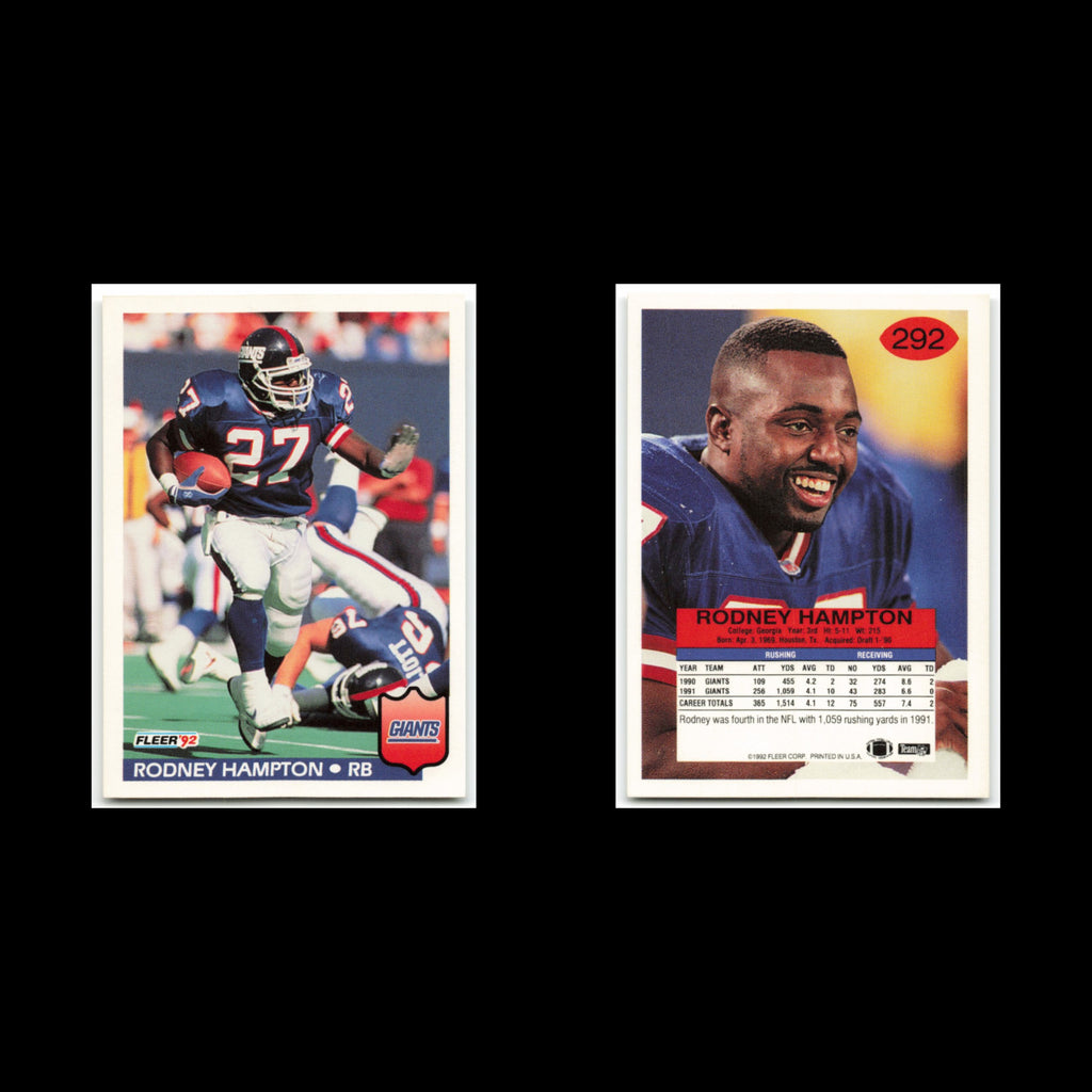 Rodney Hampton #292 1992 Fleer New York Giants Football Card NFL NM