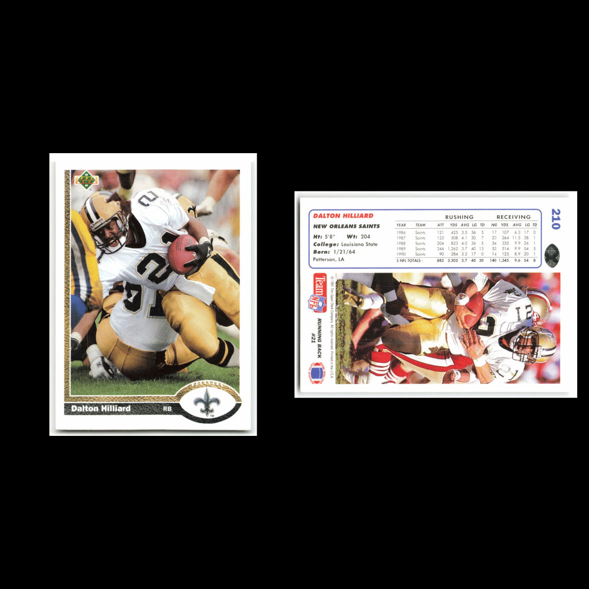 Dalton Hilliard #210 1991 Upper Deck New Orleans Saints Football Card NFL NM
