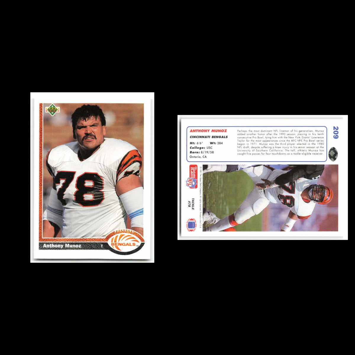 Anthony Munoz #209 1991 Upper Deck Cincinnati Bengals Football Card NFL NM