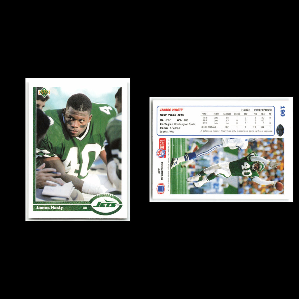 James Hasty #190 1991 Upper Deck New York Jets Football Card NFL NM