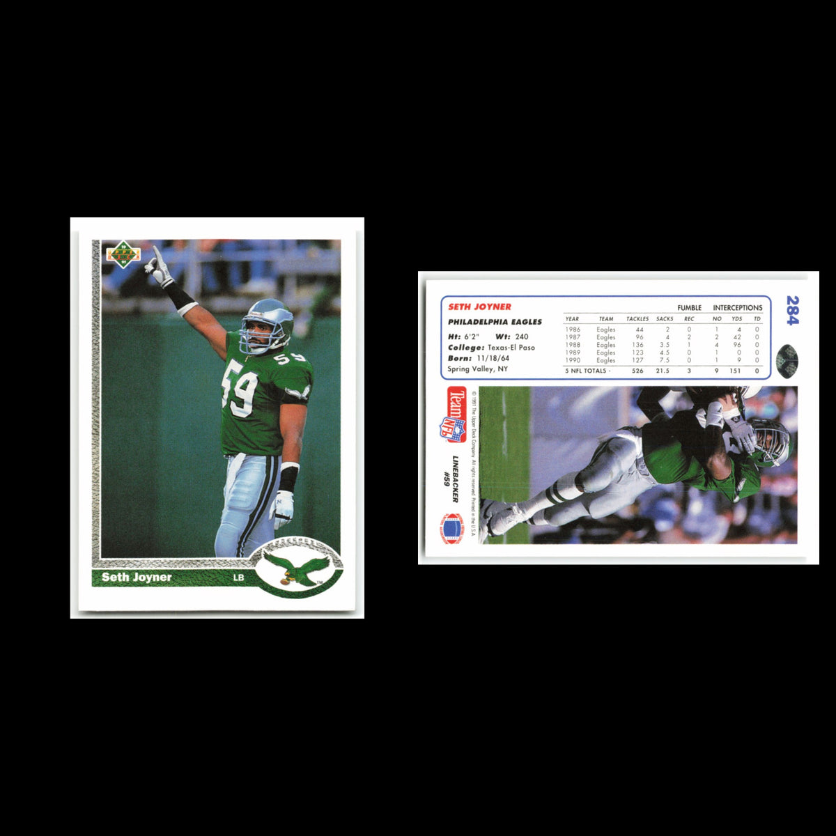 Seth Joyner #284 1991 Upper Deck Philadelphia Eagles Football Card NFL NM