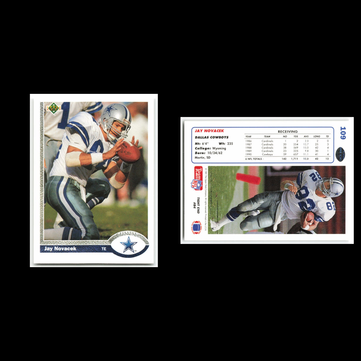 Jay Novacek #109 1991 Upper Deck Dallas Cowboys Football Card NFL NM