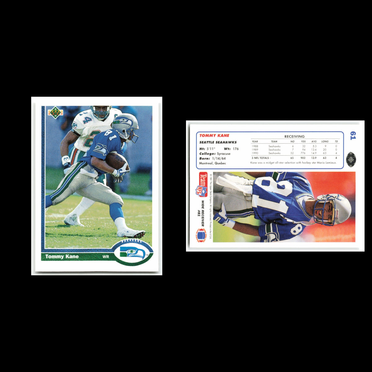 Tommy Kane #61 1991 Upper Deck Seattle Seahawks Football Card NFL NM