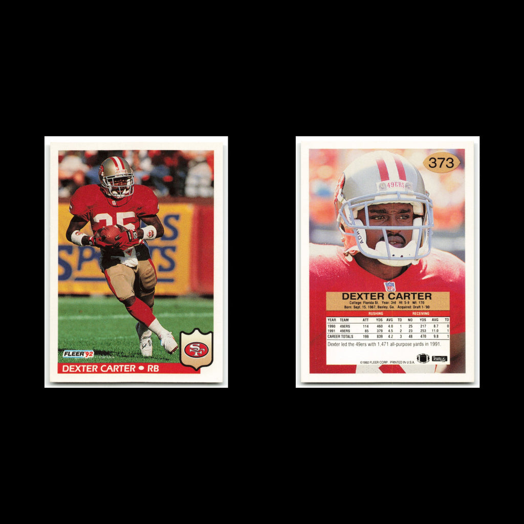 Dexter Carter #373 1992 Fleer San Francisco 49ers Football Card NFL NM