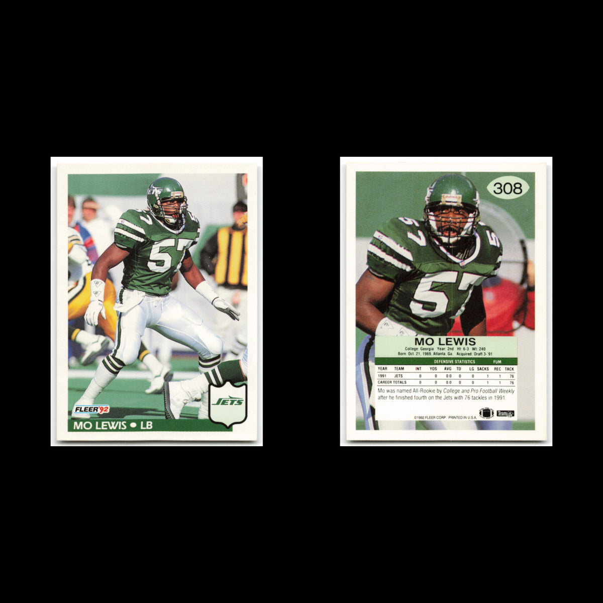 Mo Lewis #308 1992 Fleer New York Jets Football Card NFL NM