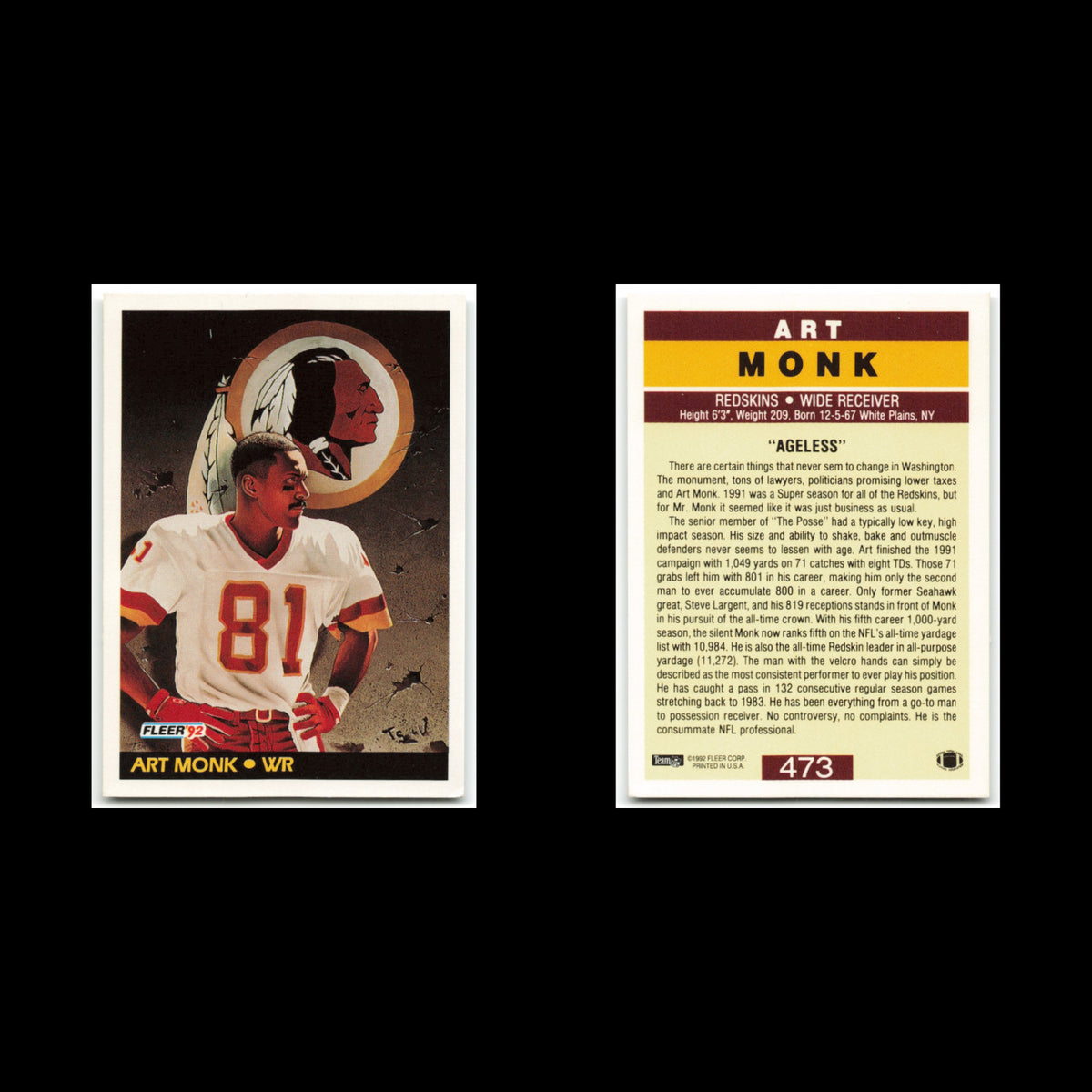 Art Monk #473 1992 Fleer Washington Redskins Football Card NFL NM