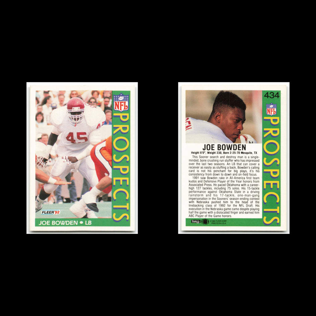 Joe Bowden Rookie #434 1992 Fleer Oklahoma Sooners Football Card NFL NM