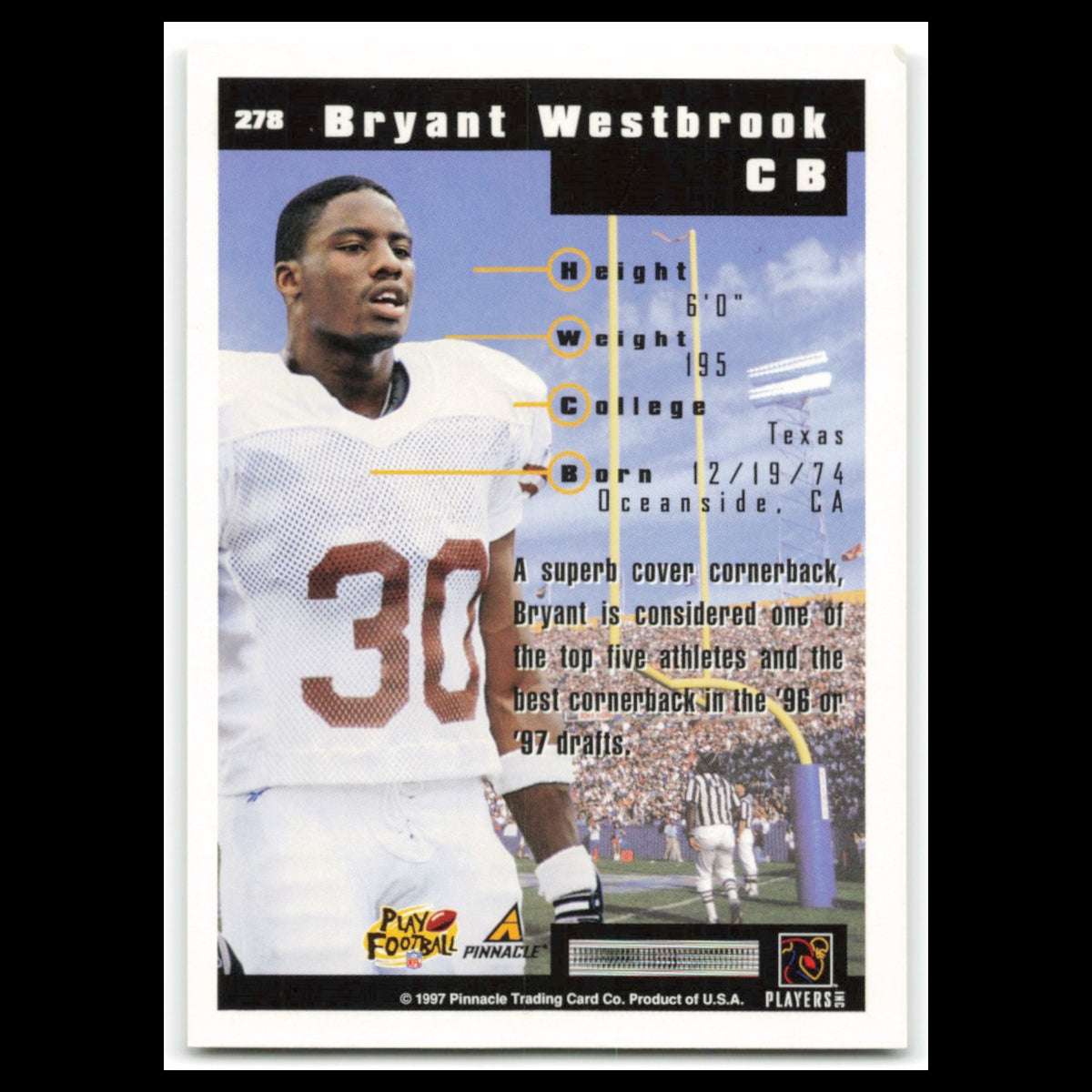 Bryant Westbrook Rookie #278 1997 Score Detroit Lions Football Card NFL NM
