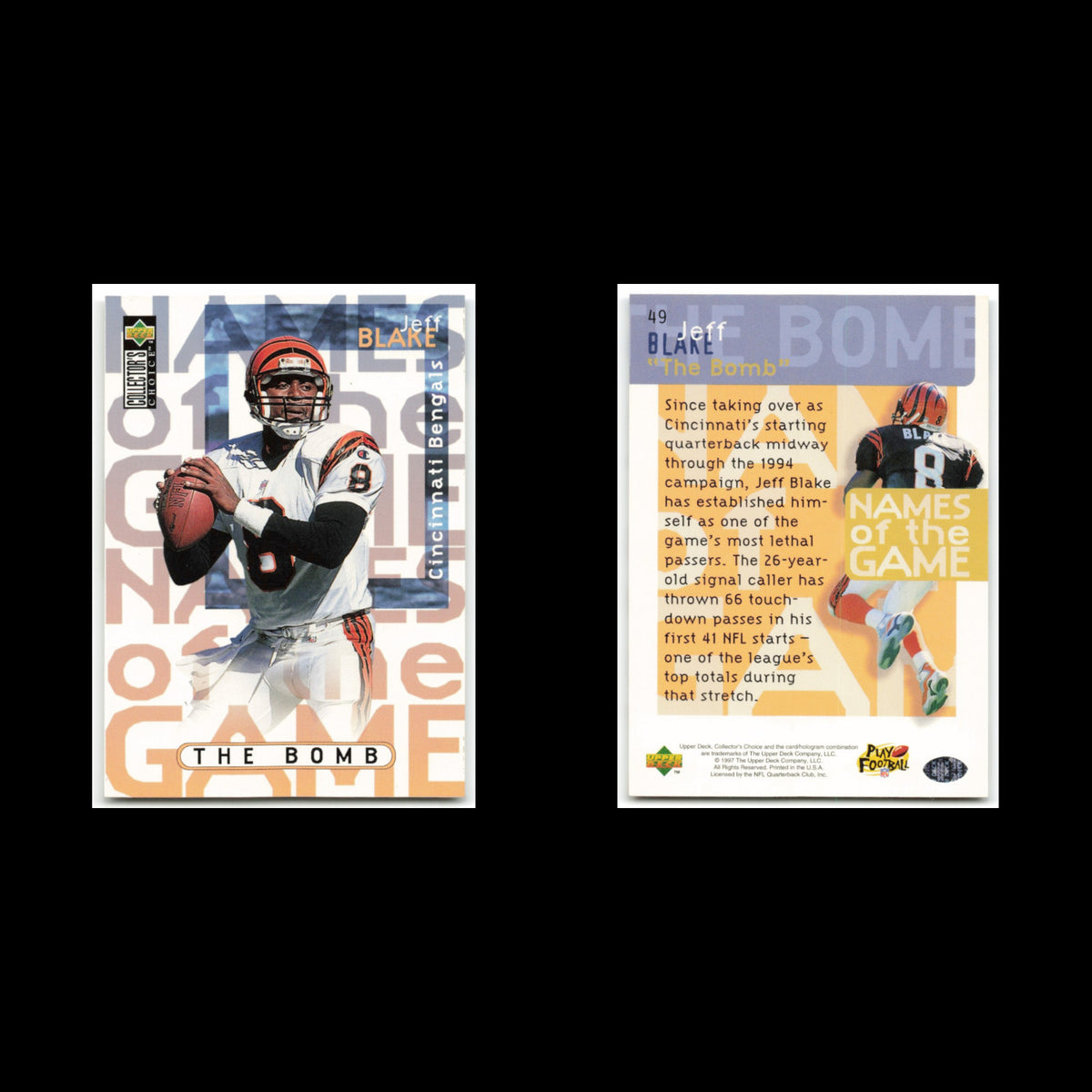 Jeff Blake #49 1997 Collectors Choice Cincinnati Bengals Football Card NFL NM