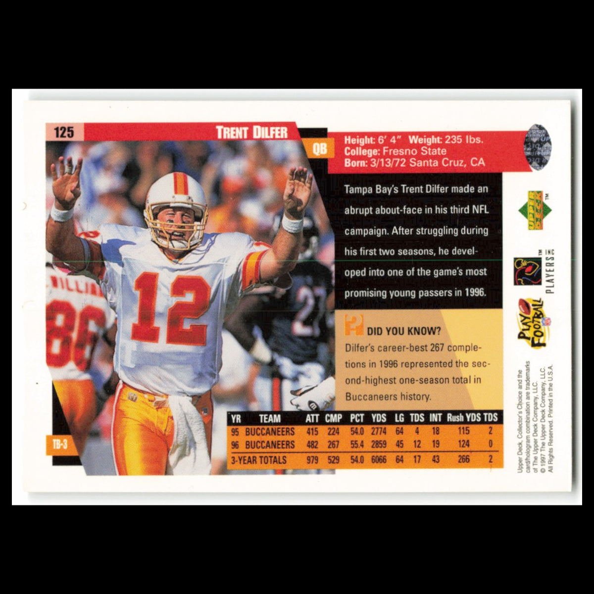 Trent Dilfer #125 1997 Collectors Choice Tampa Bay Buccaneers Football Card NFL