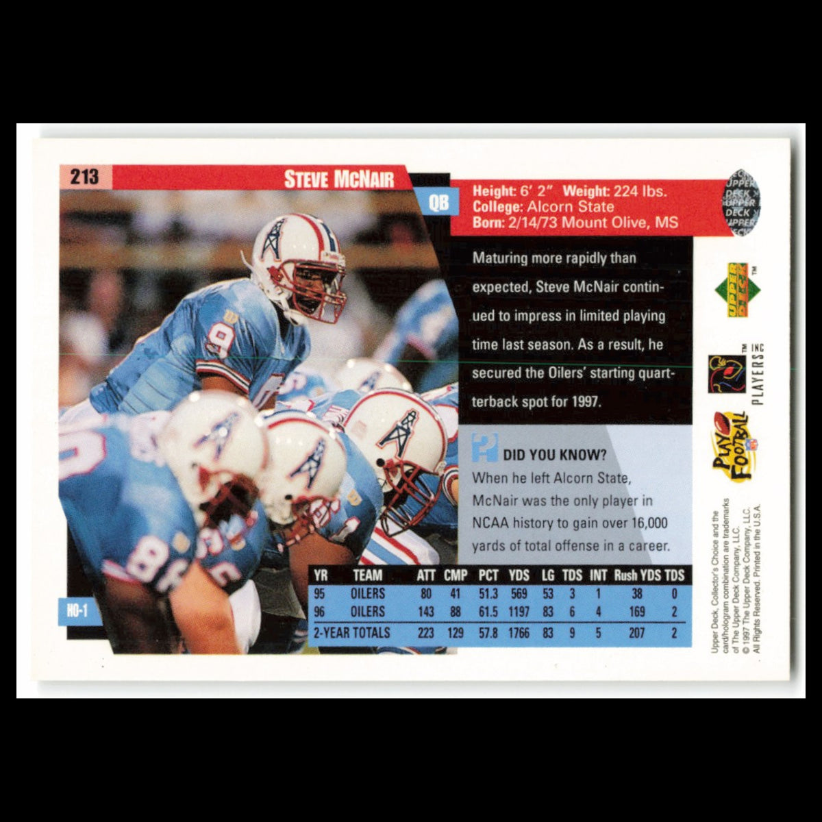 Steve McNair #213 1997 Collectors Choice Houston Oilers Football Card NFL NM