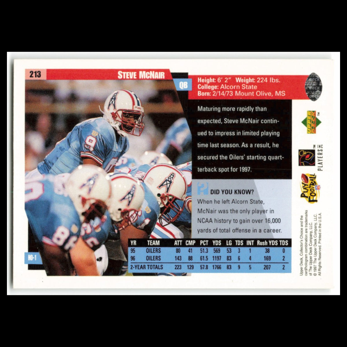 Steve McNair #213 1997 Collectors Choice Houston Oilers Football Card NFL NM