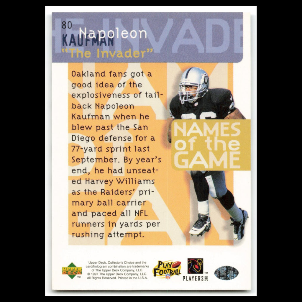 Napoleon Kaufman #80 1997 Collectors Choice Oakland Raiders Football Card NFL NM