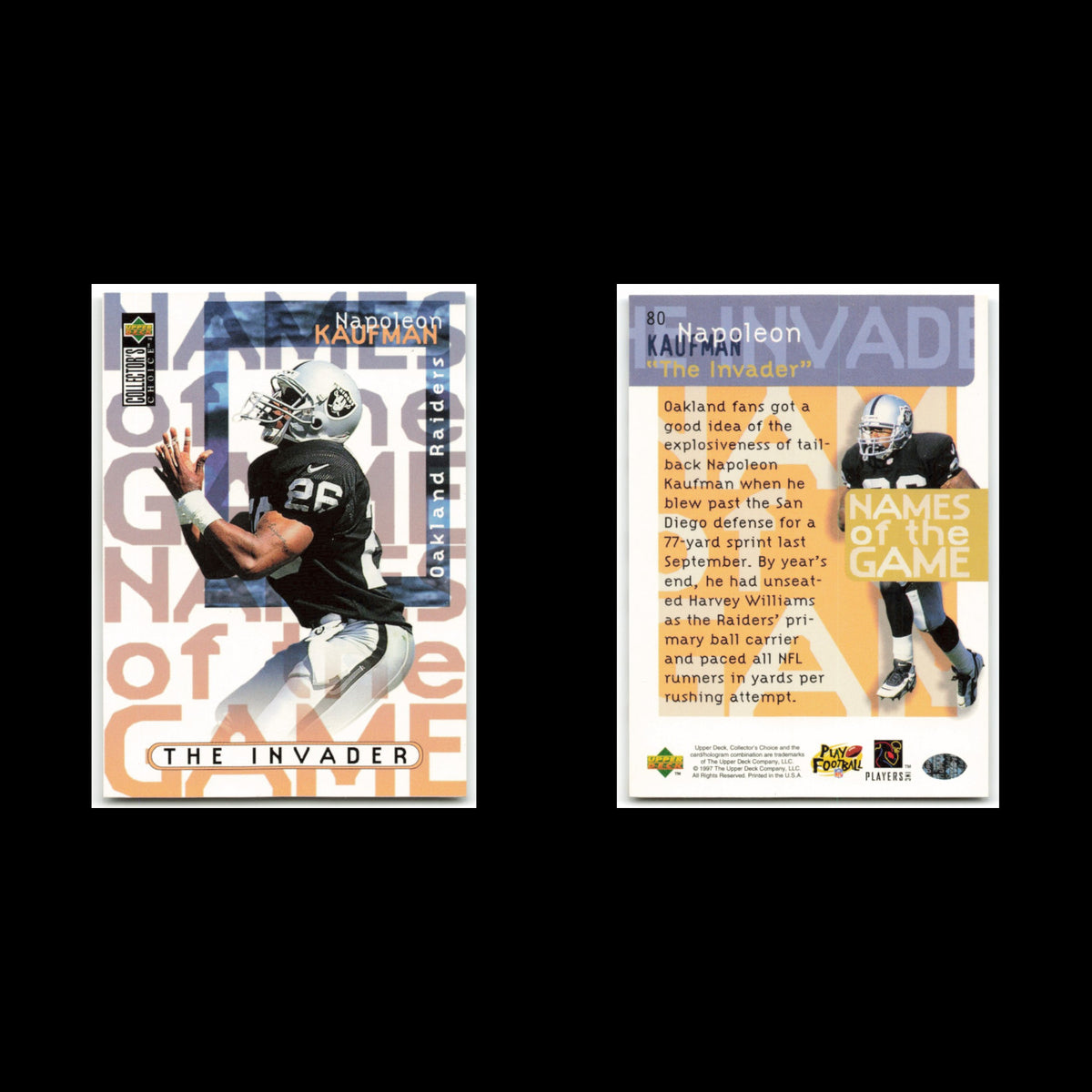Napoleon Kaufman #80 1997 Collectors Choice Oakland Raiders Football Card NFL NM