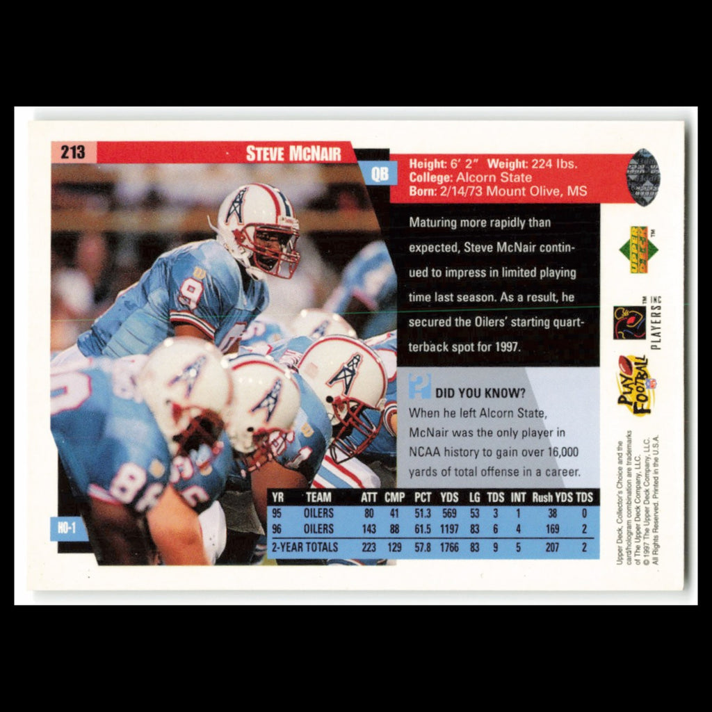 Steve McNair #213 1997 Collectors Choice Houston Oilers Football Card NFL NM