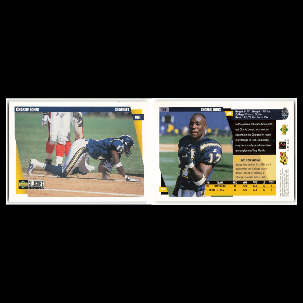 Charlie Jones #139 1997 Collectors Choice San Diego Chargers Football Card NFL