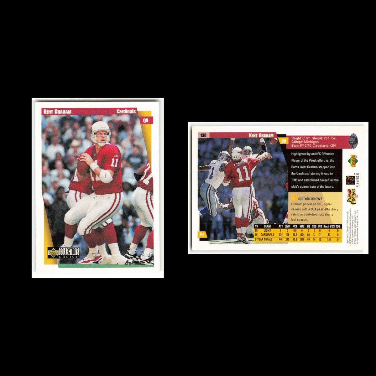 Kent Graham #130 1997 Collectors Choice Arizona Cardinals Football Card NFL NM