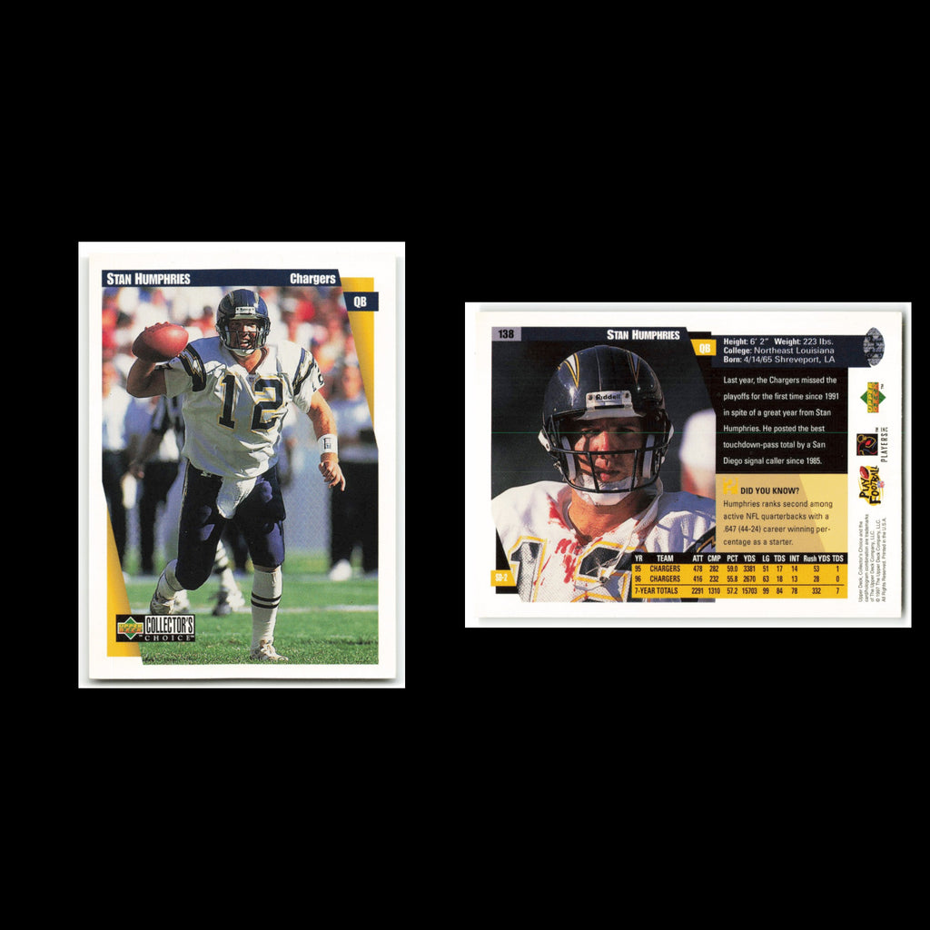 Stan Humphries #138 1997 Collectors Choice San Diego Chargers Football Card NFL