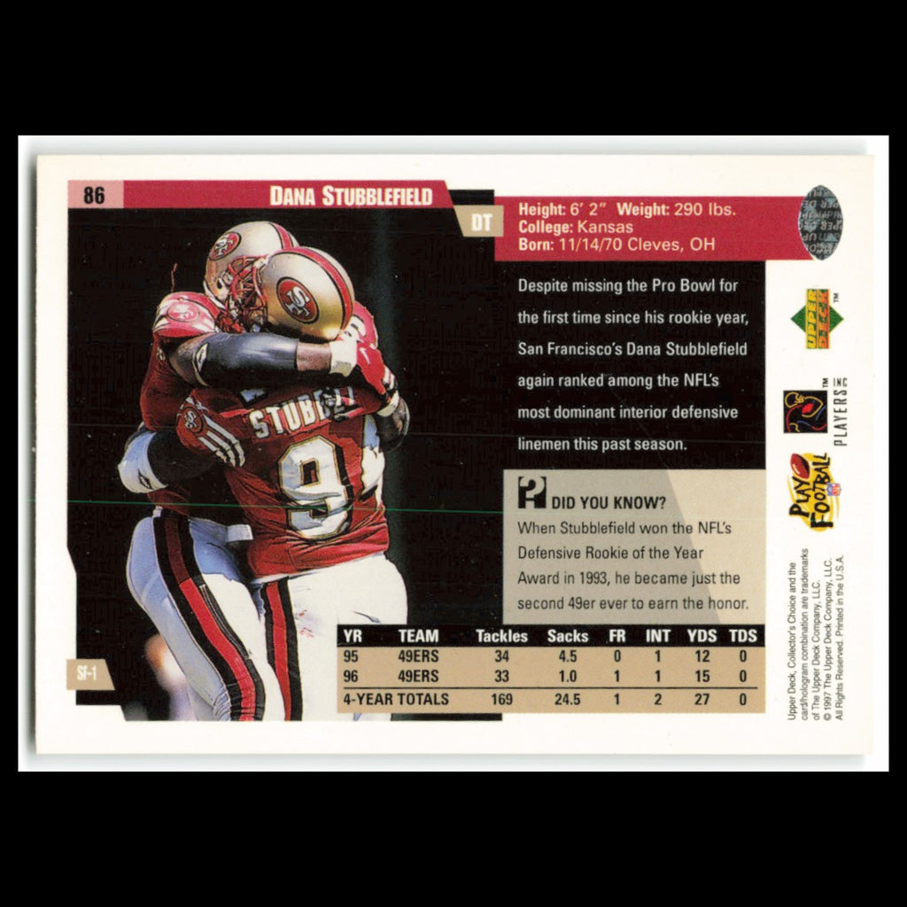 Dana Stubblefield #86 1997 Collectors Choice San Francisco 49ers Football Card