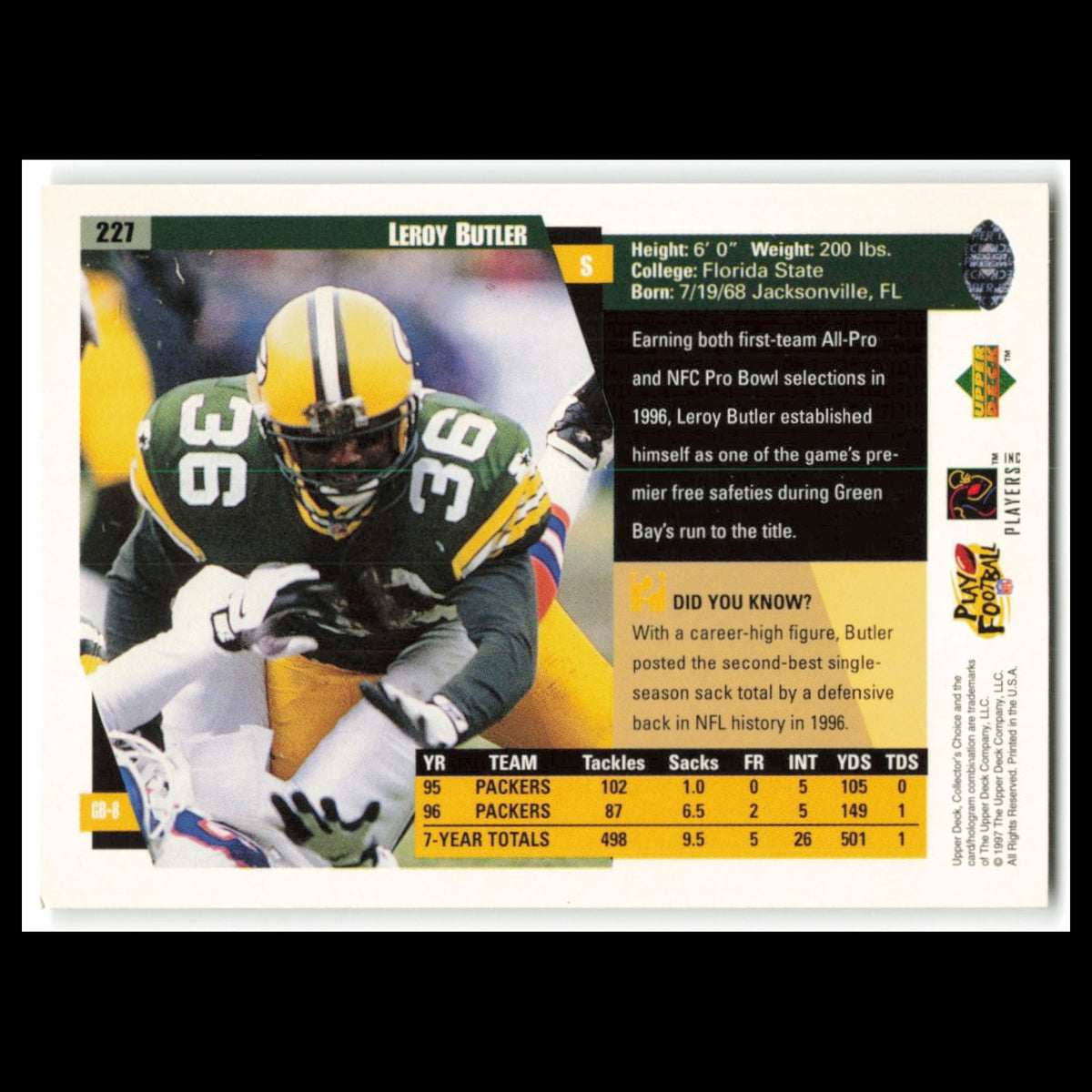 LeRoy Butler #227 1997 Collectors Choice Green Bay Packers Football Card NFL NM