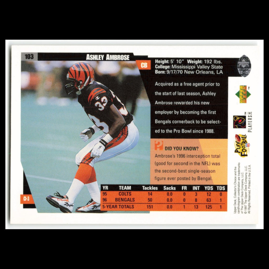 Ashley Ambrose #103 1997 Collectors Choice Cincinnati Bengals Football Card NFL