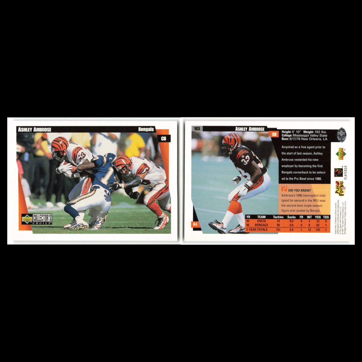 Ashley Ambrose #103 1997 Collectors Choice Cincinnati Bengals Football Card NFL
