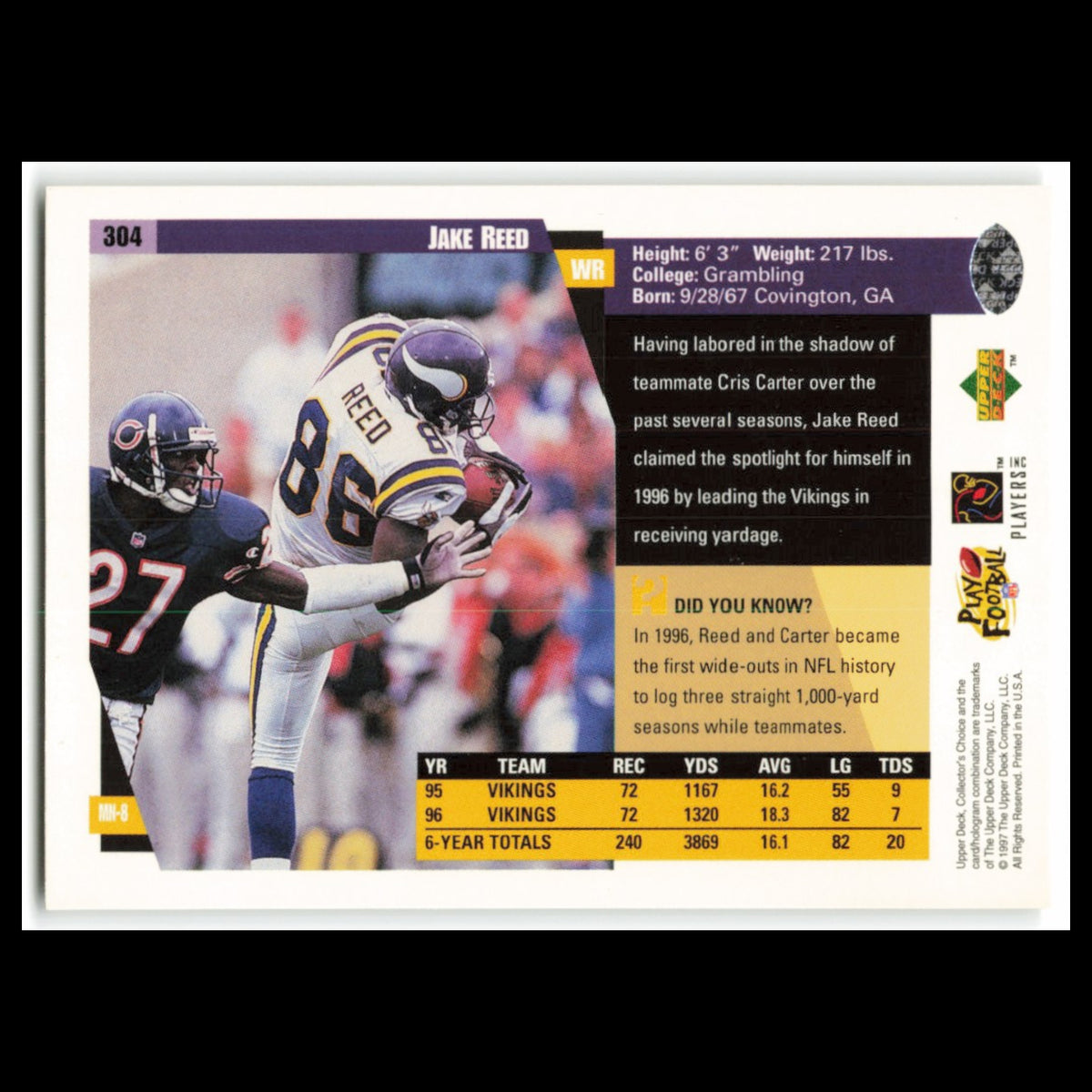 Jake Reed #304 1997 Collectors Choice Minnesota Vikings Football Card NFL NM
