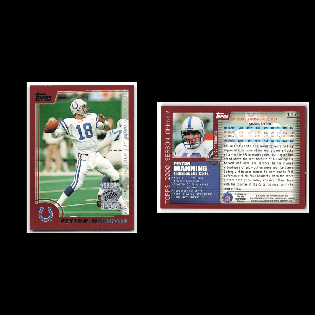 Peyton Manning #117 2000 Topps Season Opener Indianapolis Colts Football Card NM