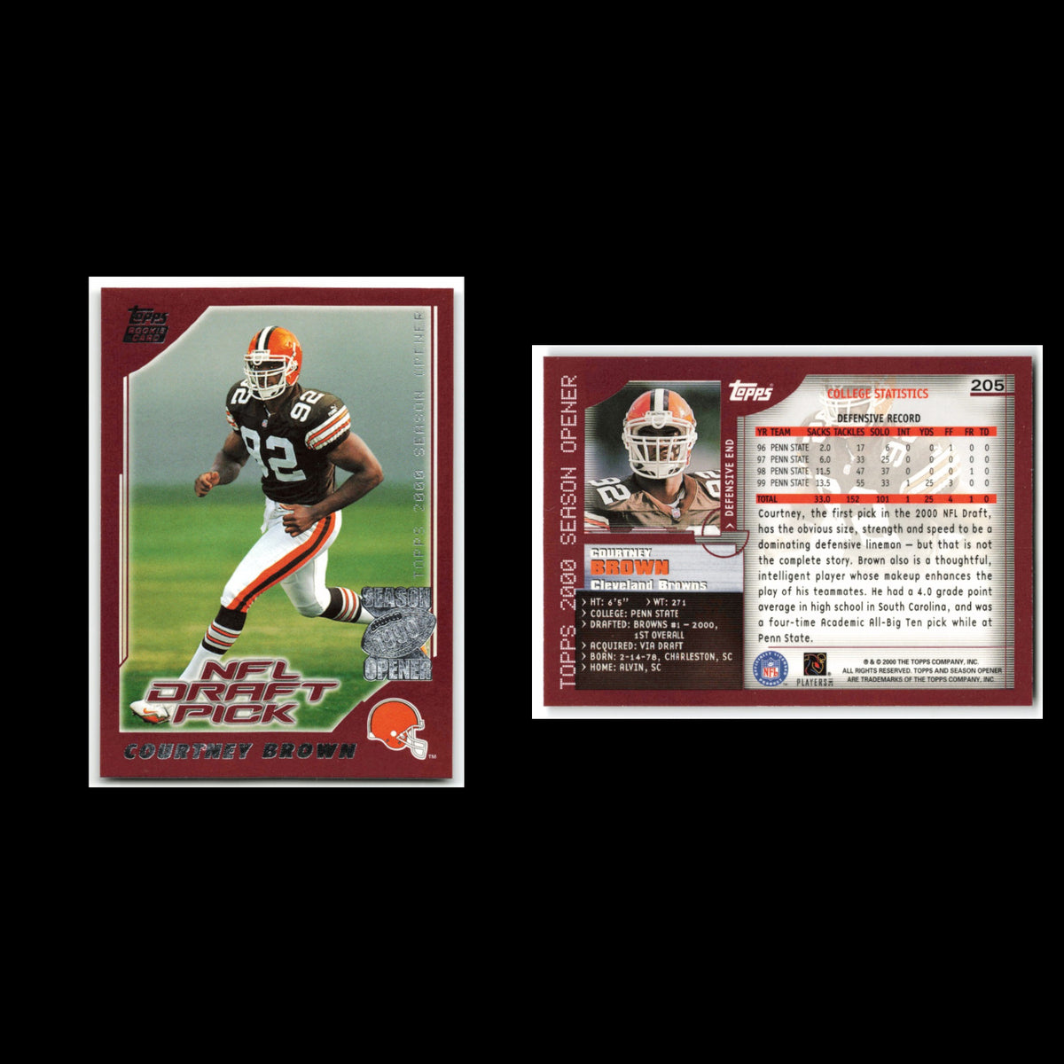 Courtney Brown Rookie #205 2000 Topps Season Opener Cleveland Browns Football NM