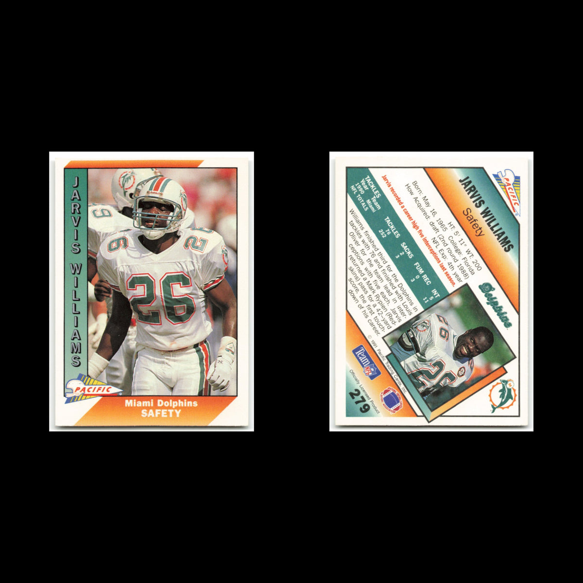 Jarvis Williams #279 1991 Pacific Miami Dolphins Football Card NFL NM