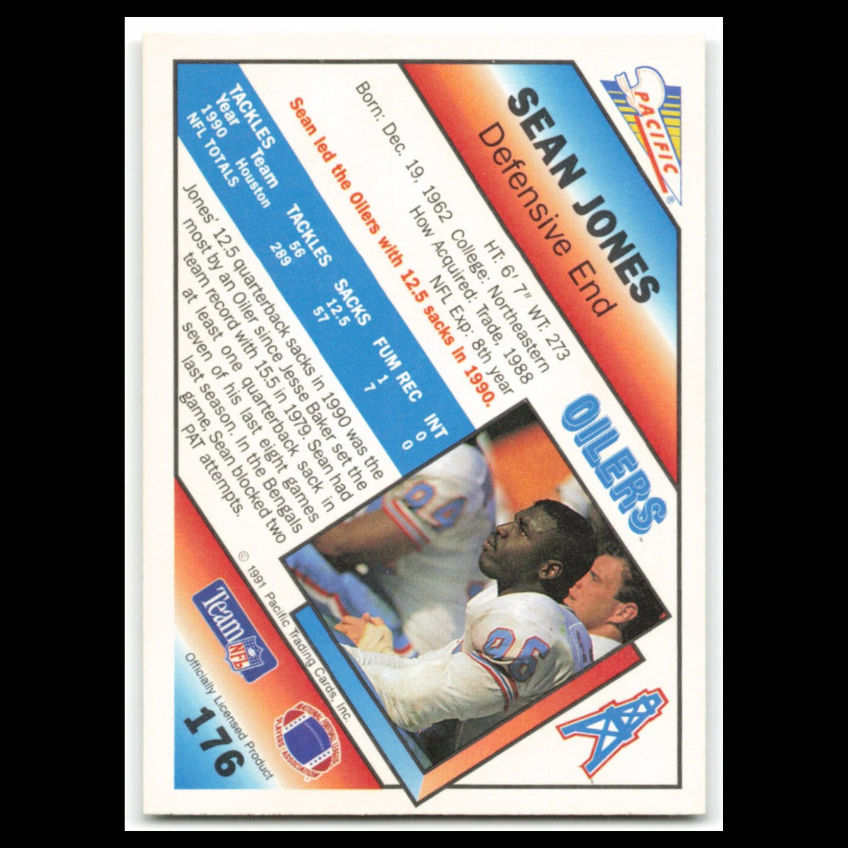 Sean Jones #176 1991 Pacific Houston Oilers Football Card NFL NM