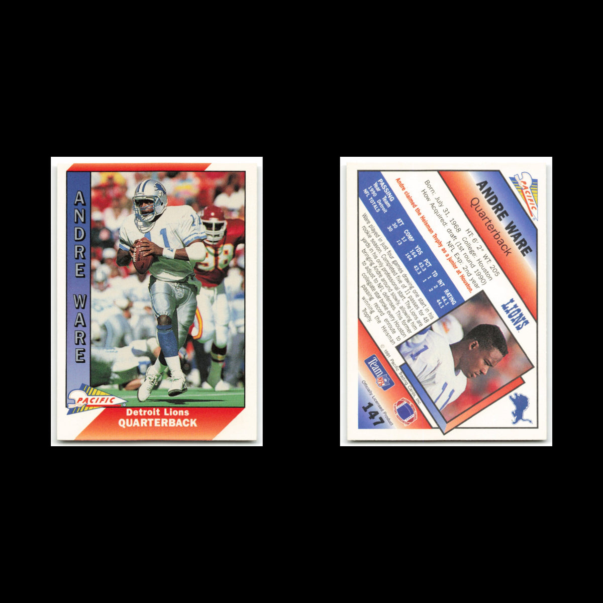 Andre Ware #147 1991 Pacific Detroit Lions Football Card NFL NM