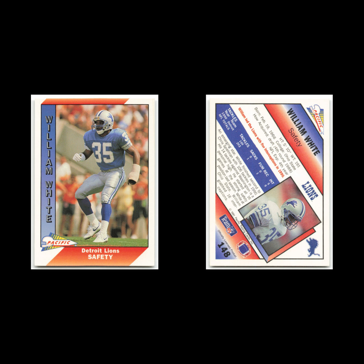 William White #148 1991 Pacific Detroit Lions Football Card NFL NM