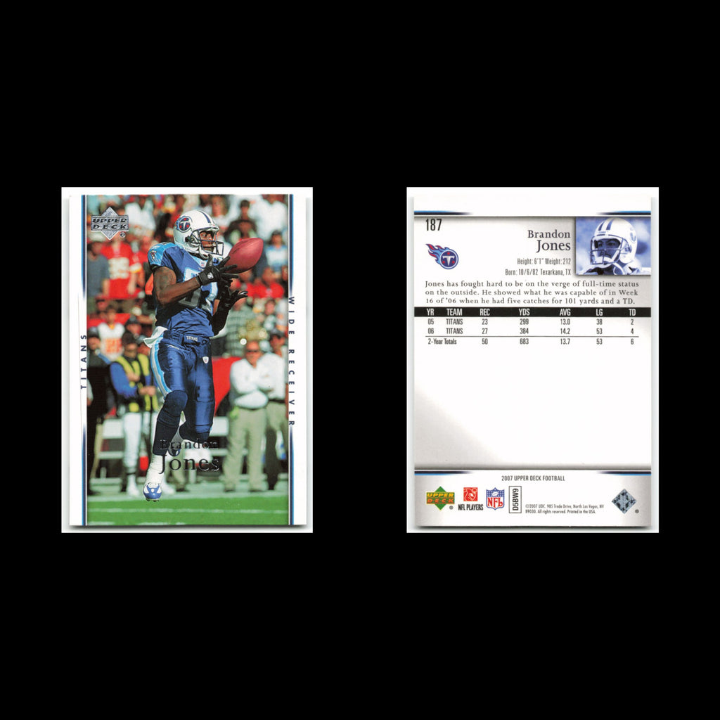Brandon Jones #187 2007 Upper Deck Tennessee Titans Football Card NFL NM