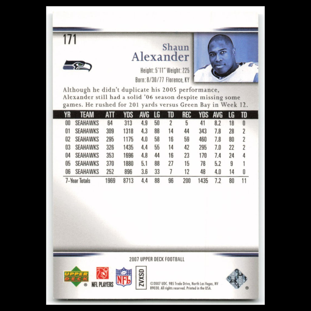 Shaun Alexander #171 2007 Upper Deck Seattle Seahawks Football Card NFL NM