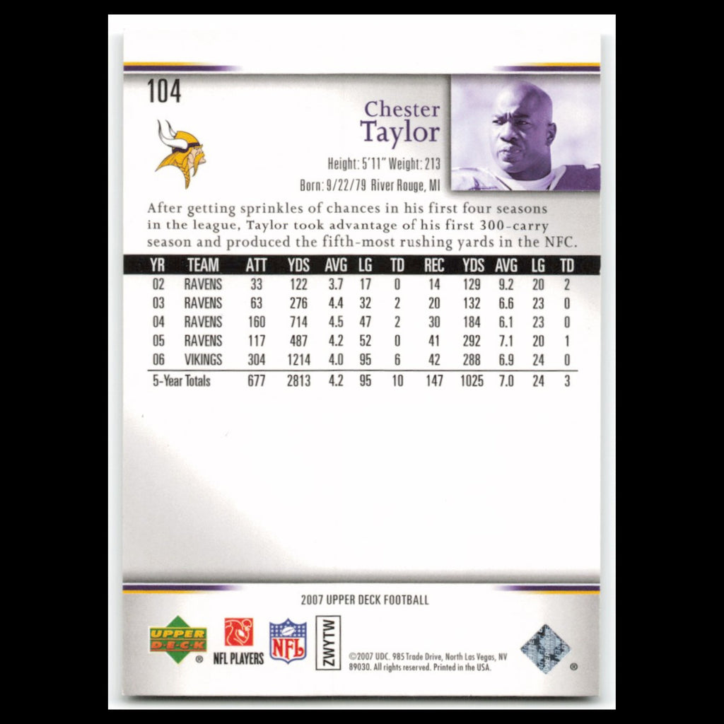 Chester Taylor #104 2007 Upper Deck Minnesota Vikings Football Card NFL NM