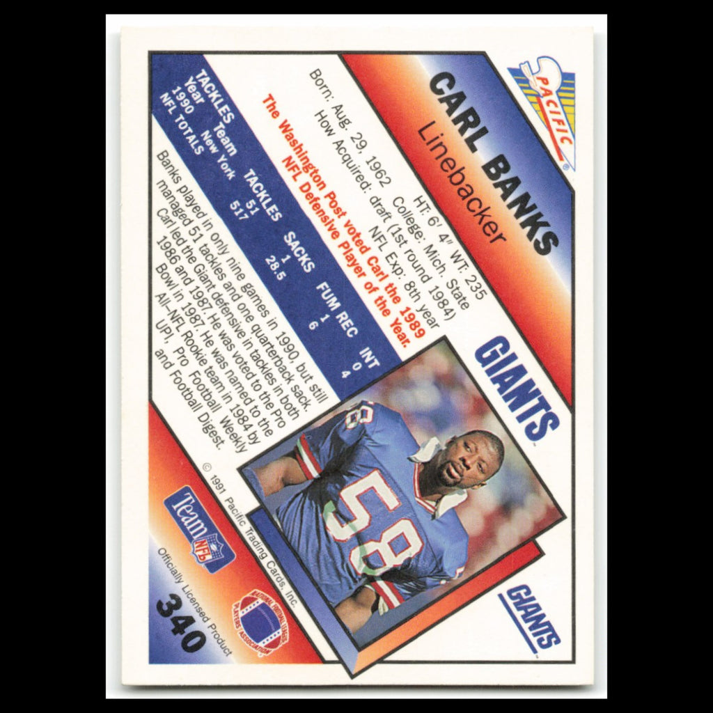 Carl Banks #340 1991 Pacific New York Giants Football Card NFL NM