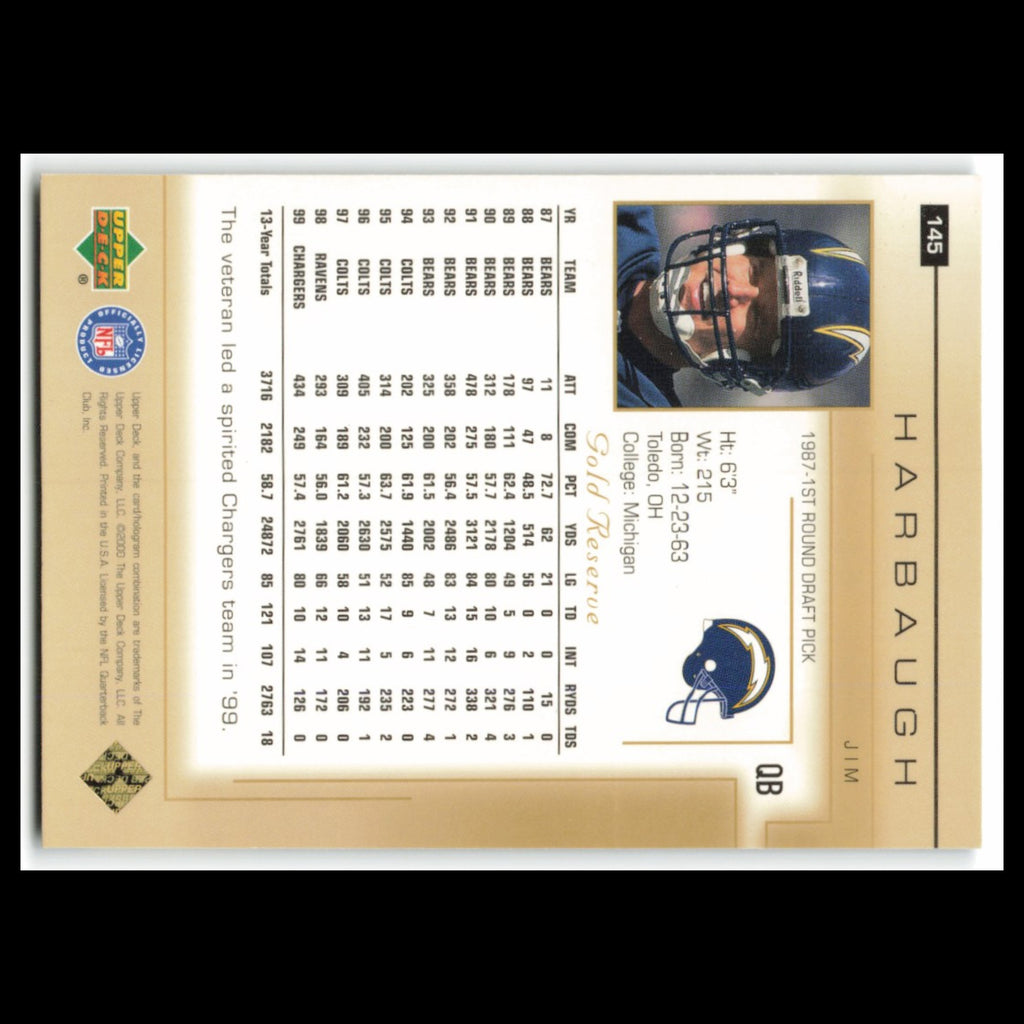 Jim Harbaugh #145 2000 Upper Deck Gold Reserve San Diego Chargers Football Card