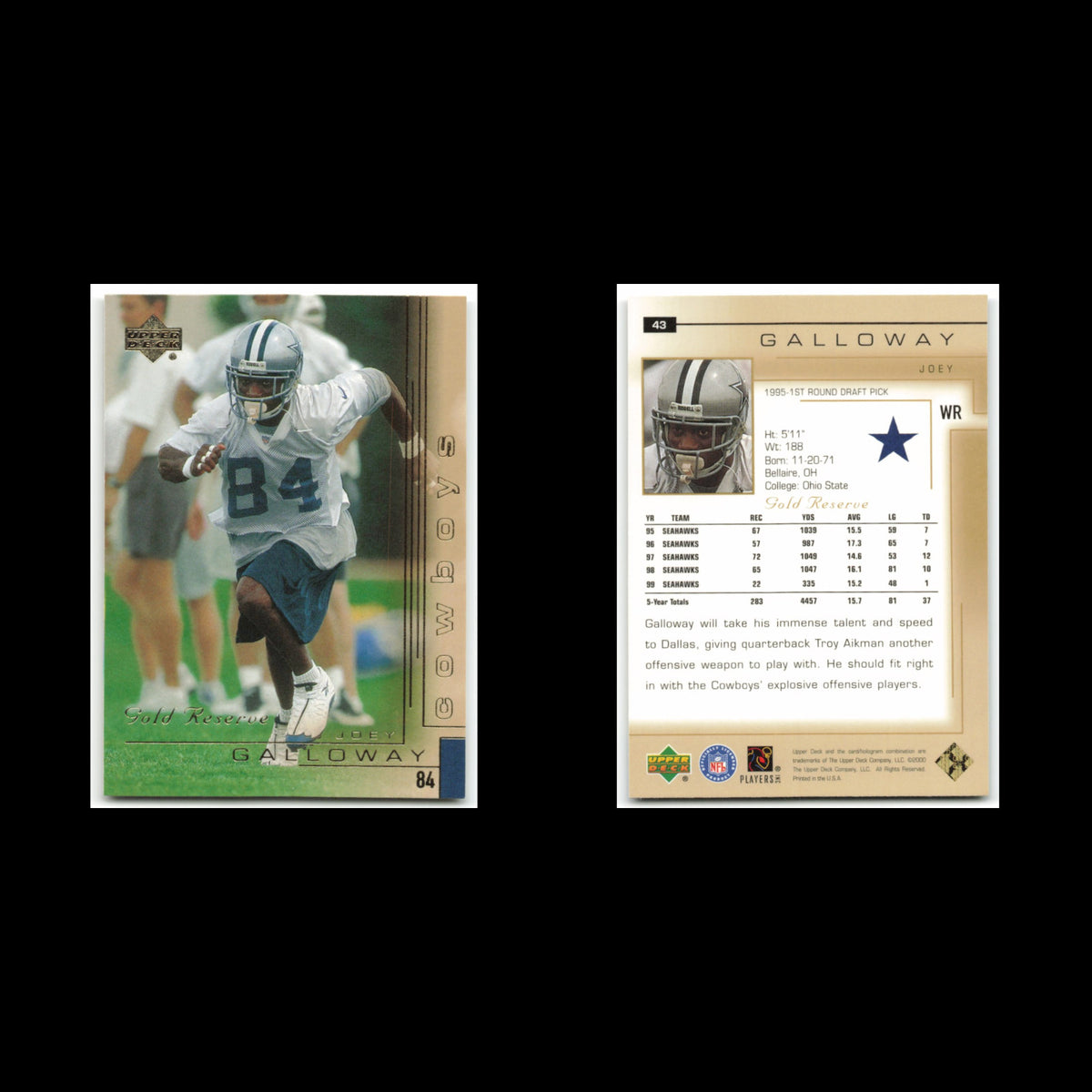 Joey Galloway #43 2000 Upper Deck Gold Reserve Dallas Cowboys Football Card NFL