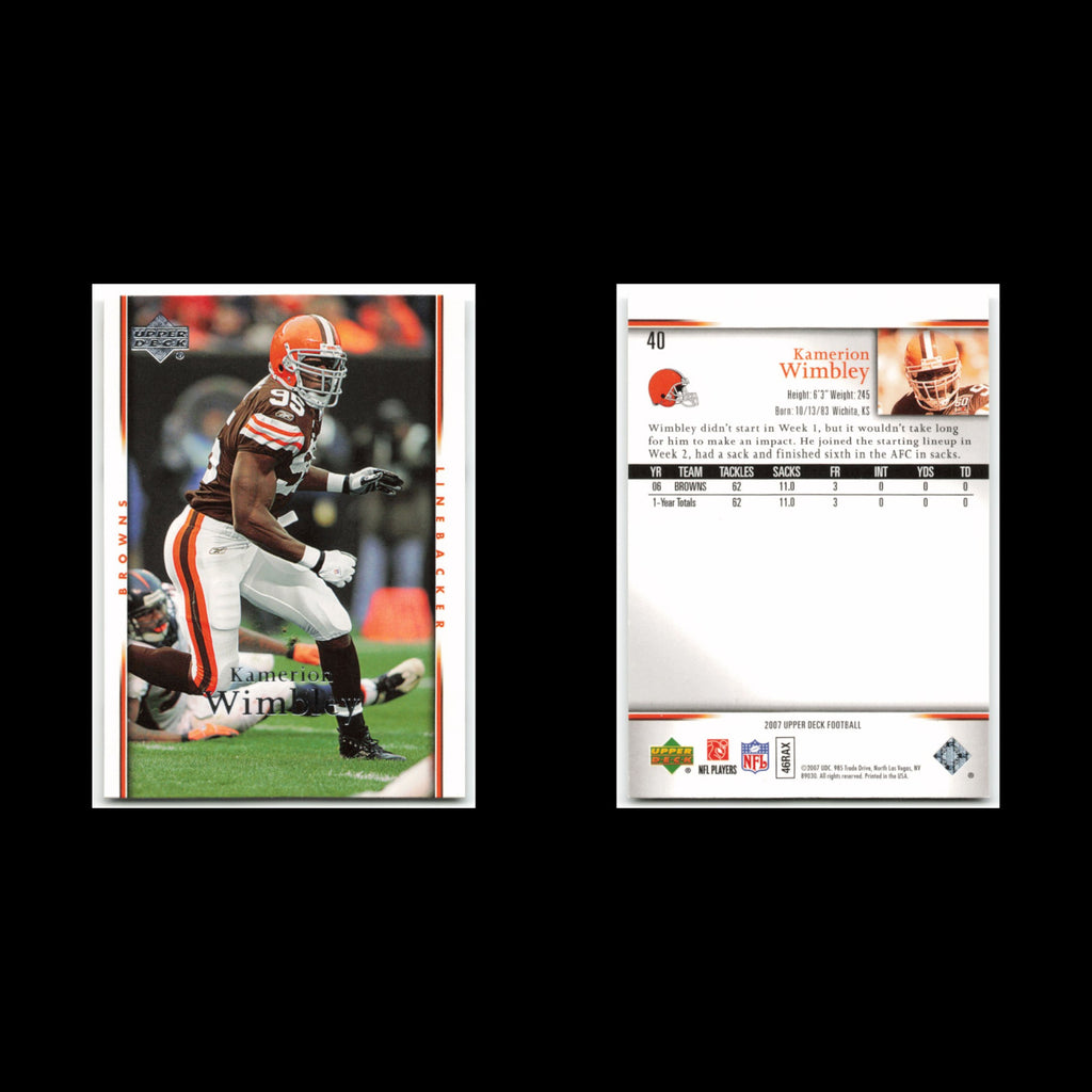 Kamerion Wimbley #40 2007 Upper Deck Cleveland Browns Football Card NFL NM