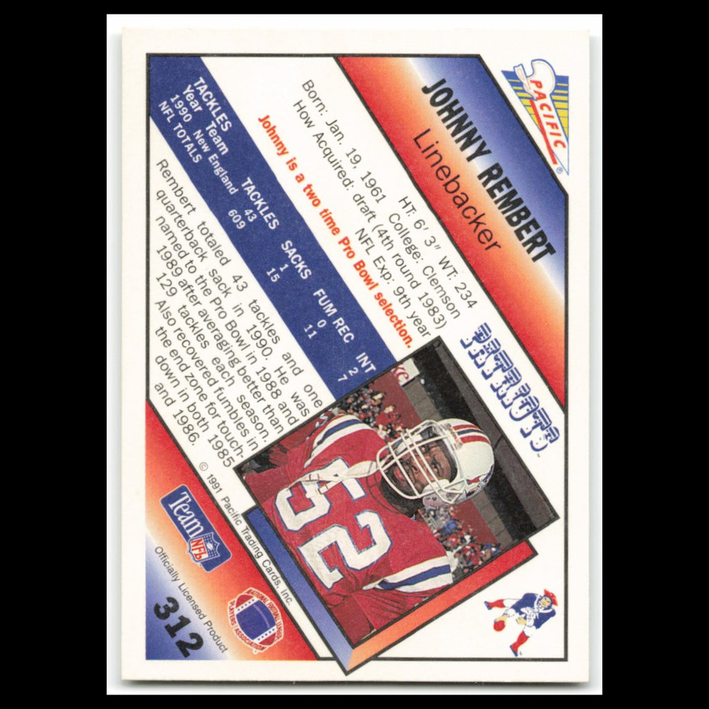Johnny Rembert #312 1991 Pacific New England Patriots Football Card NFL NM