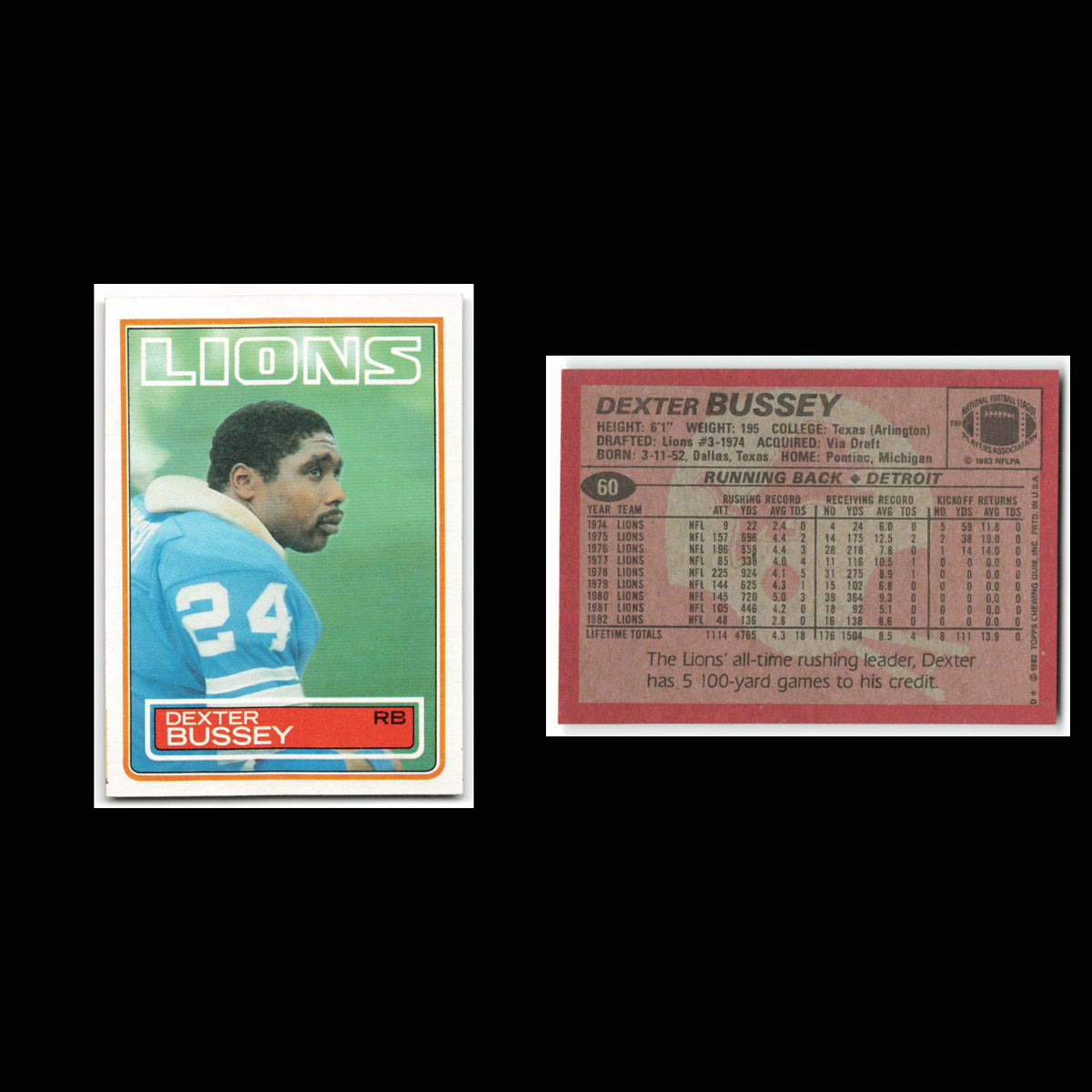 Dexter Bussey #60 1983 Topps Detroit Lions Football Card NFL NM