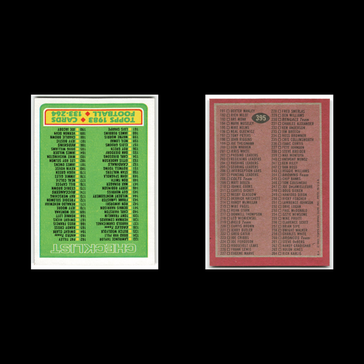 Checklist 133-264 #395 1983 Topps Football Card NFL NM