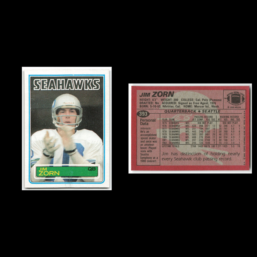 Jim Zorn #393 1983 Topps Seattle Seahawks Football Card NFL NM