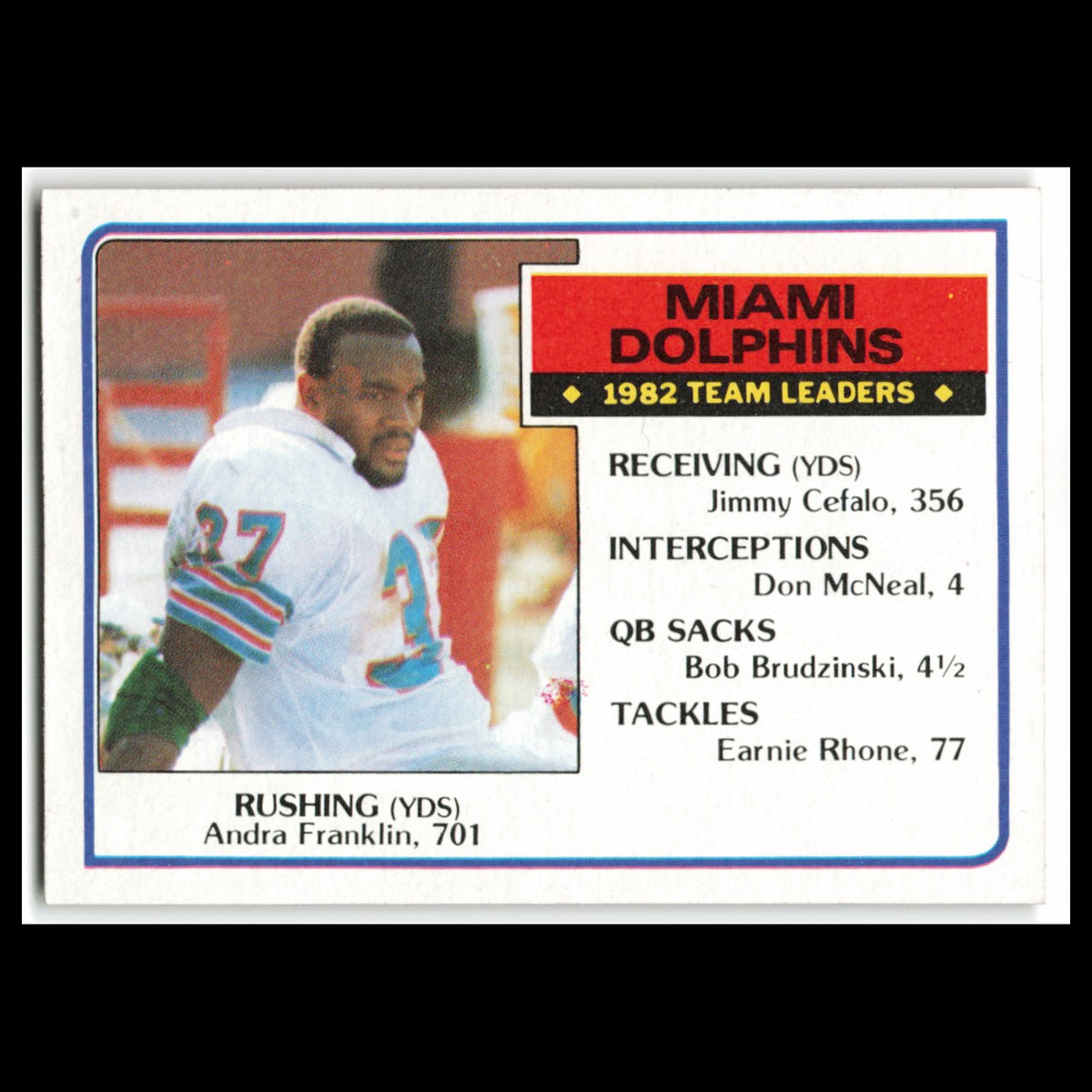Andra Franklin #308 1983 Topps Miami Dolphins Football Card NFL NM