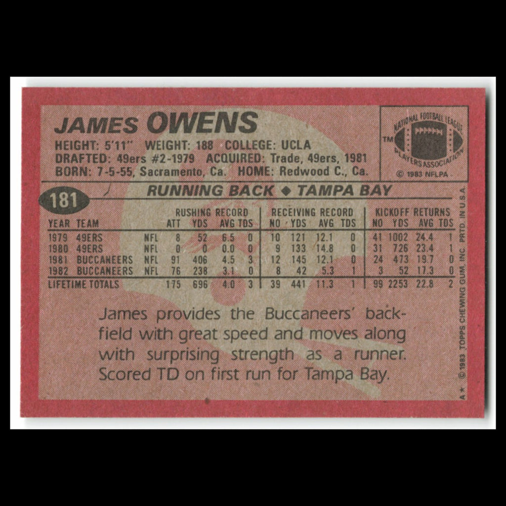 James Owens #181 1983 Topps Tampa Bay Buccaneers Football Card NFL NM