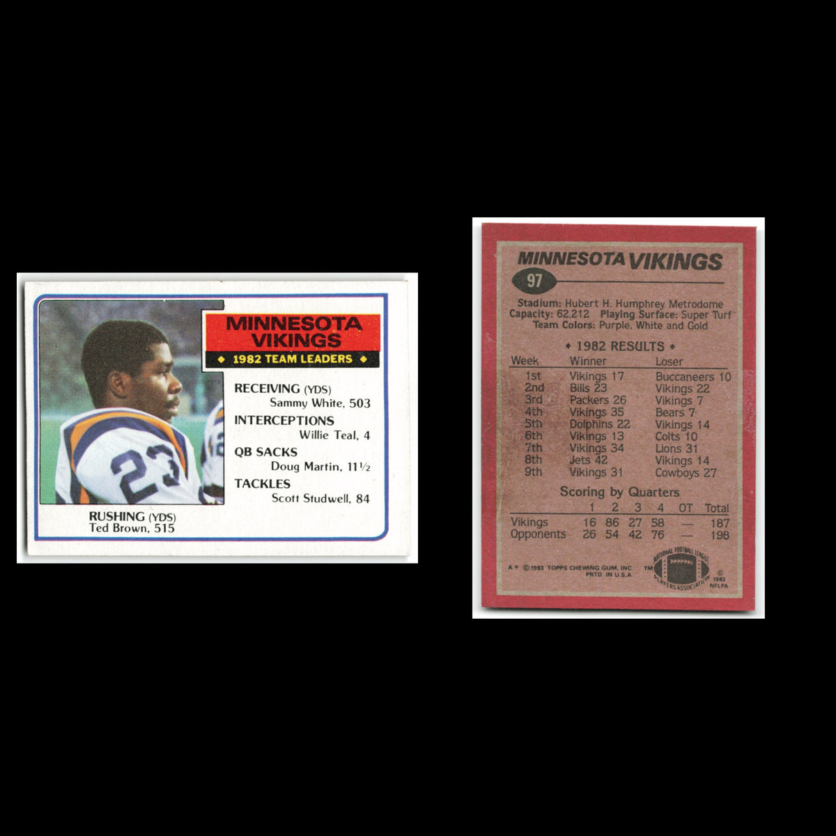 Ted Brown #97 1983 Topps Minnesota Vikings Football Card NFL NM
