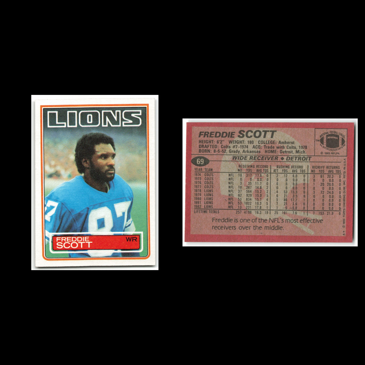 Freddie Scott #69 1983 Topps Detroit Lions Football Card NFL NM